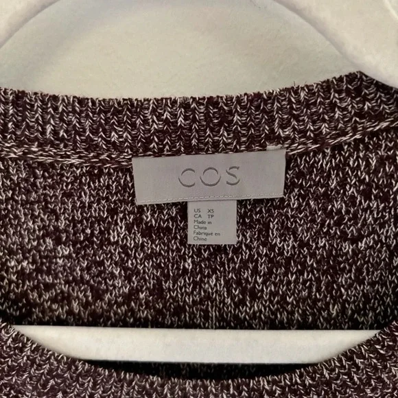 COS Heavyweight Linen Cotton Burgundy Red Marled Crew Neck Knit Sweater Size XS - Picture 3 of 5